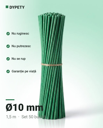 Araci din fibră de sticlă pentru grădinărit - Set 50 araci  Φ10 Fibra Sticla (bara plina)