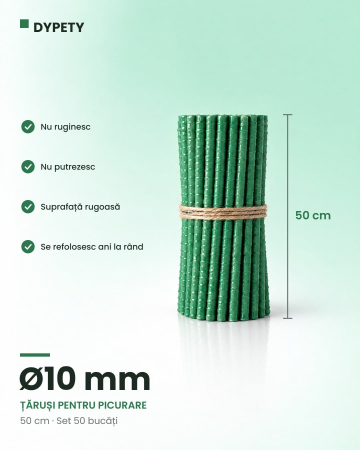 Țăruși din fibră de sticlă - Set 50 țăruși din fibră de sticlă Φ10 mm, 50 cm, pentru furtunul de picurare — DYPETY