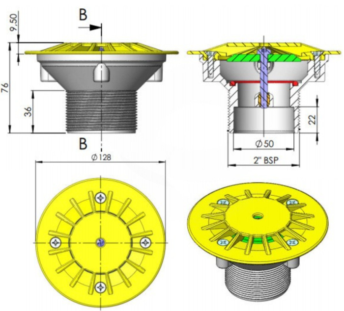 Duza Refulare Fund AstralPool Beton Filet 2 inch Debit 2,3mc/h Cod 00303 [2]
