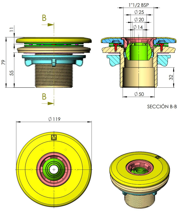 Duza Refulare Perete AstralPool Liner Filet 2 inch Debit Reglabil Multiflow Cod 00330 [2]