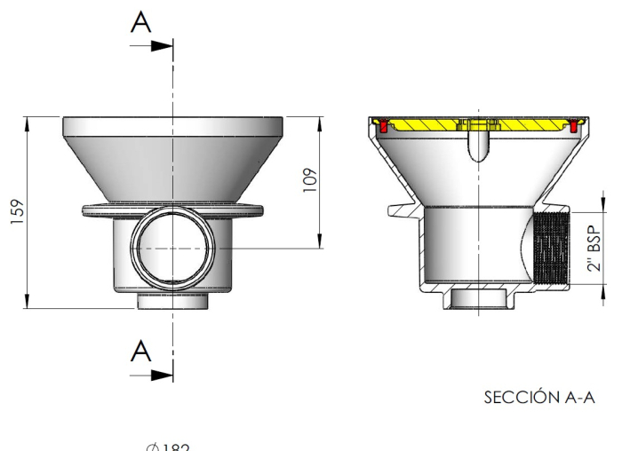 Sifon piscină beton AstralPool Ø180mm racord 2 inch debit 13mc/h conform EN 16582-1 [2]