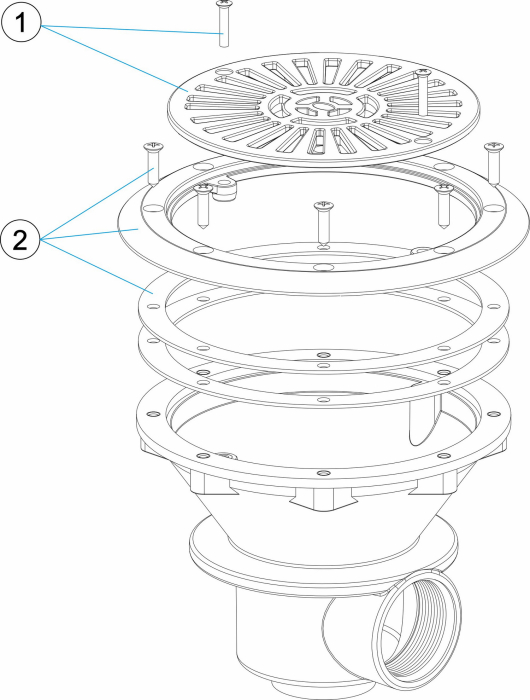 Sifon piscină liner AstralPool Ø230mm grilaj Ø180mm racord 2 inch debit 13mc/h cu garnituri conform EN 16582-1 [2]