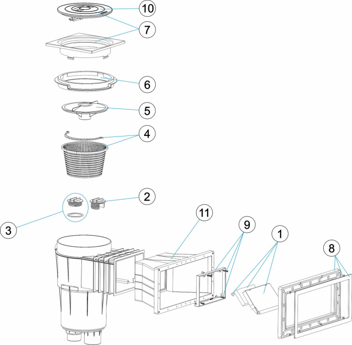 Skimmer AstralPool Beton 17.5 Litri - Deschidere Frontală Largă - Lungime Încastrare Standard - Inel Extensie [3]