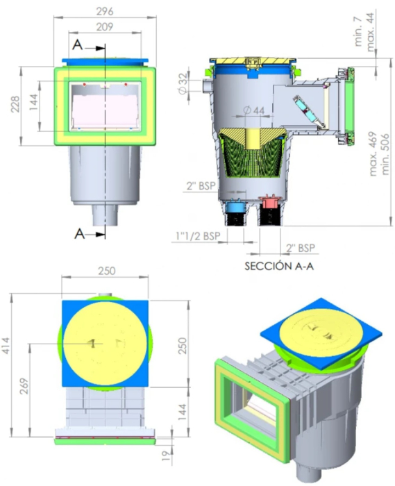 Skimmer AstralPool Liner 17.5 Litri - Deschidere Frontală Îngustă - Lungime Încastrare Scurtă - Inel Extensie [3]