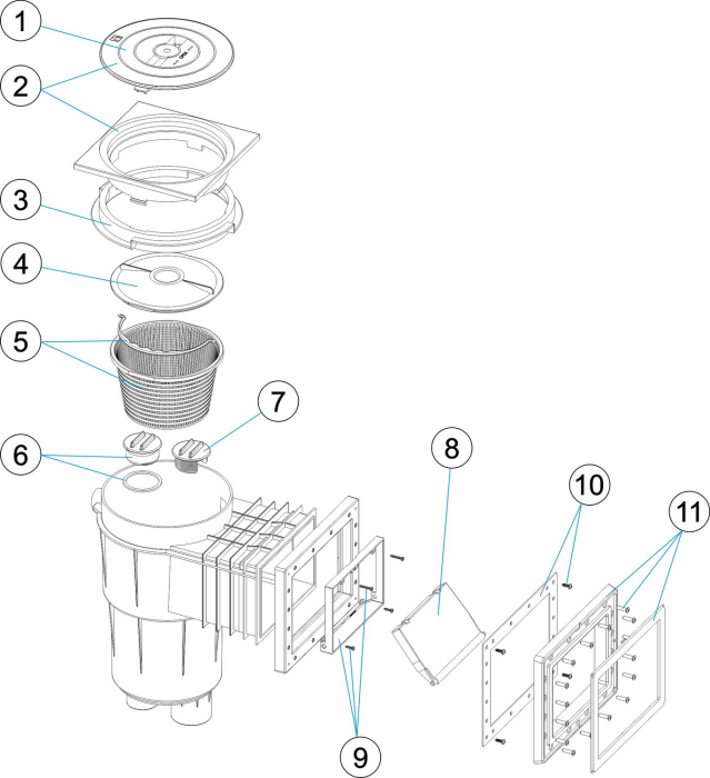 Skimmer AstralPool Liner 17.5 Litri - Deschidere Frontală Îngustă - Lungime Încastrare Scurtă - Inel Extensie [2]