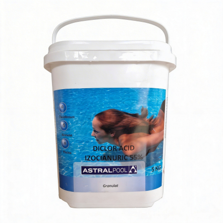 Clor șoc granulat AstralPool 55% clor liber - Dezinfecție rapidă piscină - Găleată 5 kg [1]