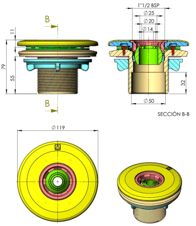 Duza Refulare Perete AstralPool Liner Filet 2 inch Debit Reglabil Multiflow Cod 00330 [1]