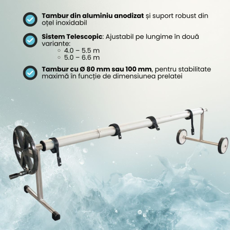 Prelată de vară cu bule Eco Bubble AstralPool 400 µ, 4 × 8 m, tivire cu capse la ambele capete + derulator telescopic mobil Ø 80 mm [3]