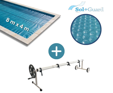 Pachete prelate & derulatoare - Pachet prelată solară GeoBubble Sol+Guard 500 microni 4×8m și derulator telescopic AstralPool Ø80mm mobil
