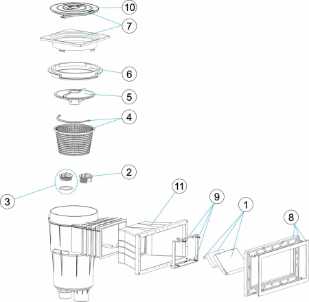 Skimmer AstralPool Beton 17.5 Litri - Deschidere Frontală Largă - Lungime Încastrare Standard - Inel Extensie [2]