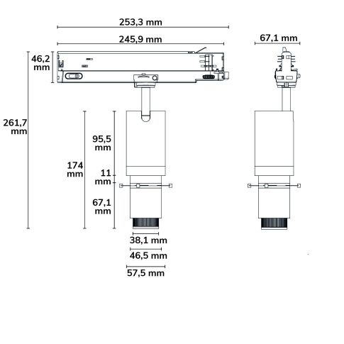 Proiector LED pe șină 3 faze SHAPE, 20W, 30°, negru mat, 4000K, CRI90, DALI dimabil [2]