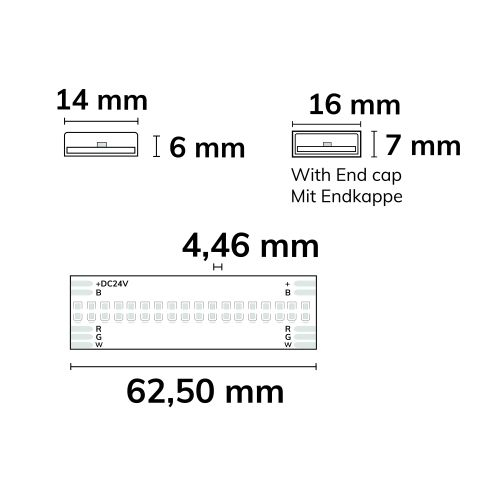 Bandă LED RGB+WW COB – 24V, 19W/m, IP68, 5m, 896 LED/m, rezistență până la 100°C [2]