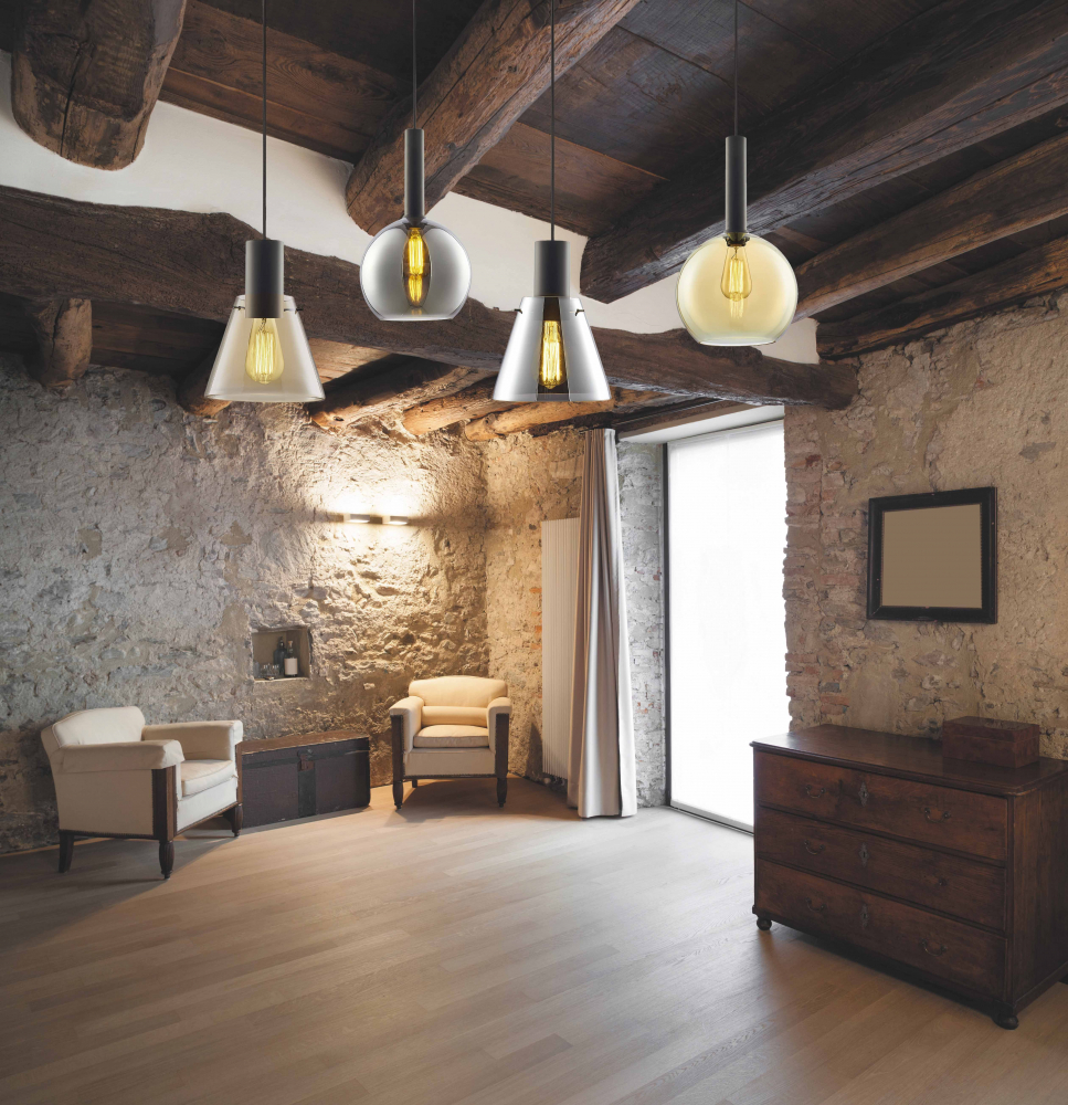 Lampă suspendată cu glob din sticlă rotundă neagră, E27, Ø20cm, cablu 50–300cm, fără bec și fără rozeta de prindere [2]