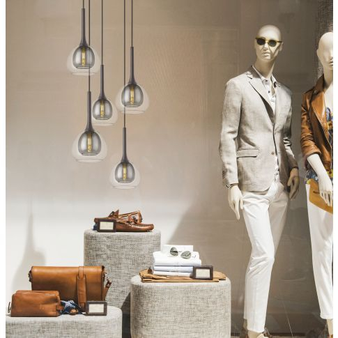 Lampă suspendată din sticlă transparentă/neagră, E14, 50–300 cm, fără bec și fără rozeta de tavan [2]