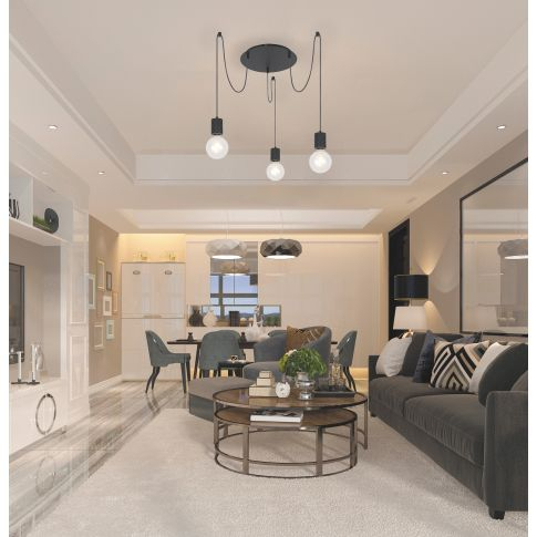 Lampa suspendata rotunda neagra mata,3xE27,fara bec inclus [2]