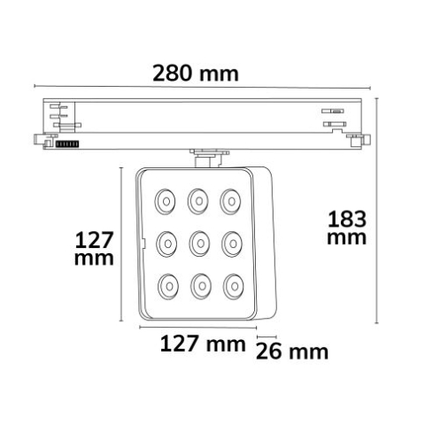 Proiector LED MATRIX pe șină DALI HV, 3 faze, 20W, 40°, 3000K, UGR<19, negru, dimabil DALI [1]