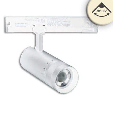 Proiector LED focusabil pe șină DALI HV, 3 faze, 12W, 20°–55°, 3000K, negru mat, dimabil DALI [1]