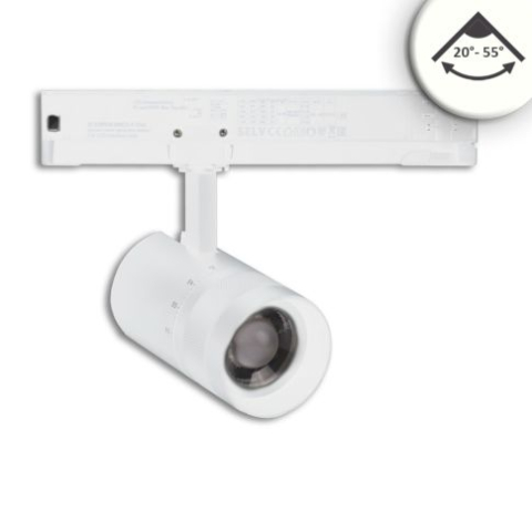 Proiectoare LED pentru sina DALI HV - Proiector LED focusabil pe șină DALI HV, 3 faze, 12W, 20°–55°, 4000K, alb mat, dimabil DALI