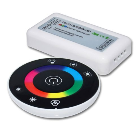 Benzi LED Profesionale - Dimmer LED RGB PWM touch wireless, cu telecomandă radio, rotund, 12–24V DC, 3×4A