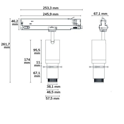 Proiector LED pe șină 3 faze SHAPE, 20W, 30°, negru mat, 3000K, CRI90, DALI dimabil [1]