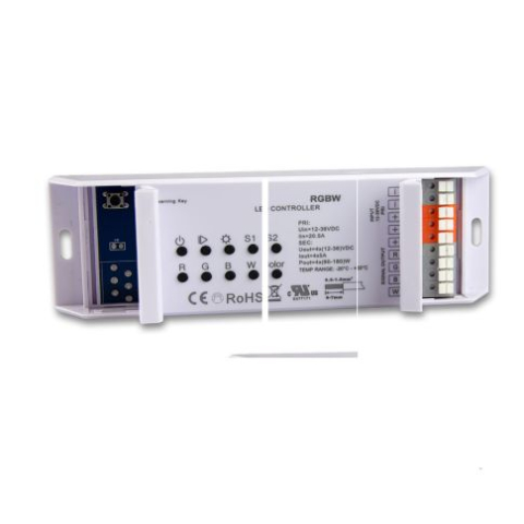 Controller LED RGB+W PWM 4 canale, 12–36V DC, 4×5A, cu control local și telecomandă [3]