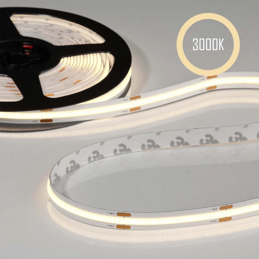 Benzi LED COB - Flex COB LED Strip 24V, 8W/m, 3000K, CRI90, 320LED/m, IP20, 8mm, 5m