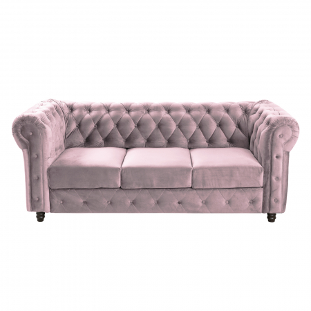 Canapea fixa CHE205, 3 locuri, cu arcuri, roz, 205x90x80 cm