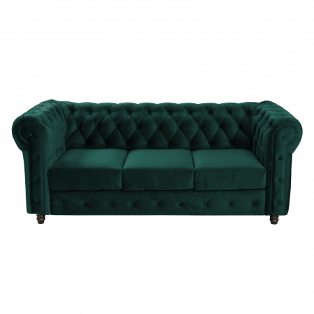Canapea fixa CHE205, 3 locuri, cu arcuri, verde, 205x90x80 cm