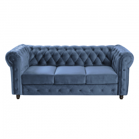 Canapea fixa CHE205, 3 locuri, cu arcuri, albastru, 205x90x80 cm