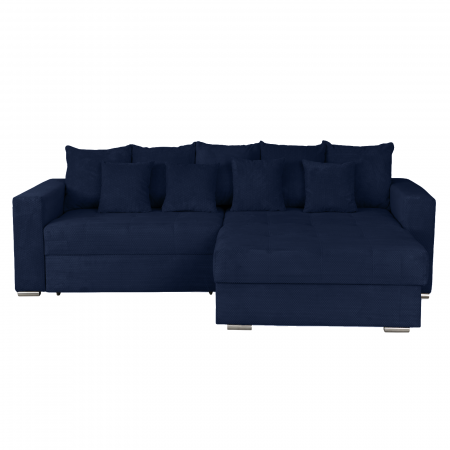Coltar extensibil FEL266, cu arcuri si lada depozitare, colt interschimbabil, albastru, 266x165x90 cm