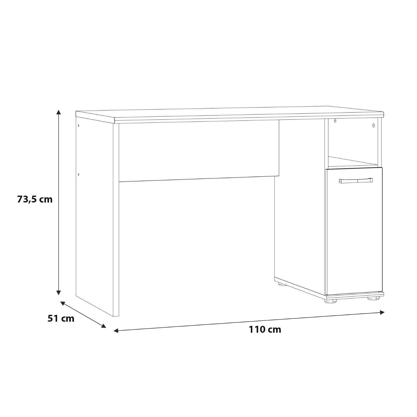 Birouri - Birou NIKO PAN, cu usa si spatiu depozitare, stejar deschis Flagstaff, 110x51x73,5 cm