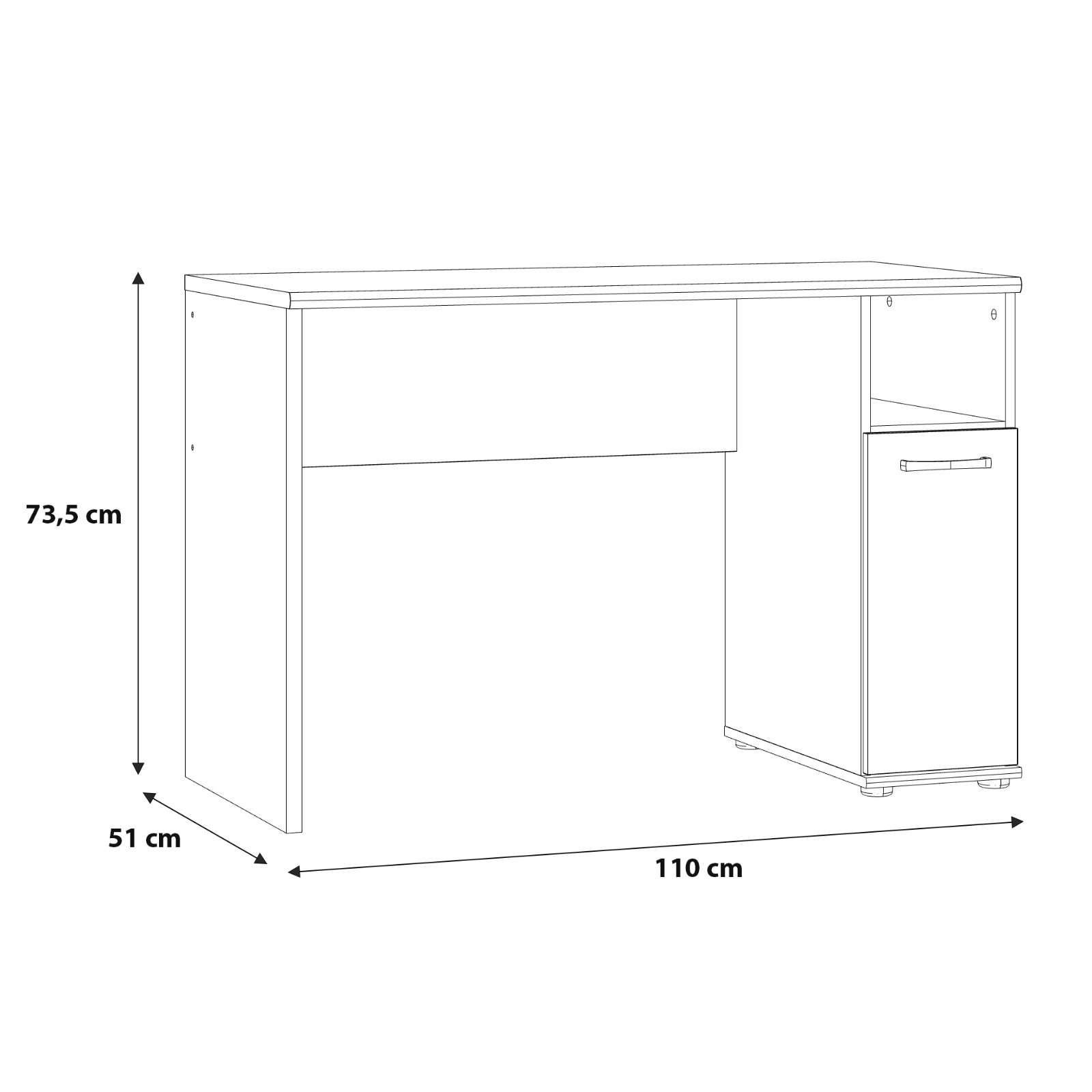 Birouri - Birou NIKO VAS, cu usa si spatiu depozitare, nuc Bakersfield, 110x51x73,5 cm