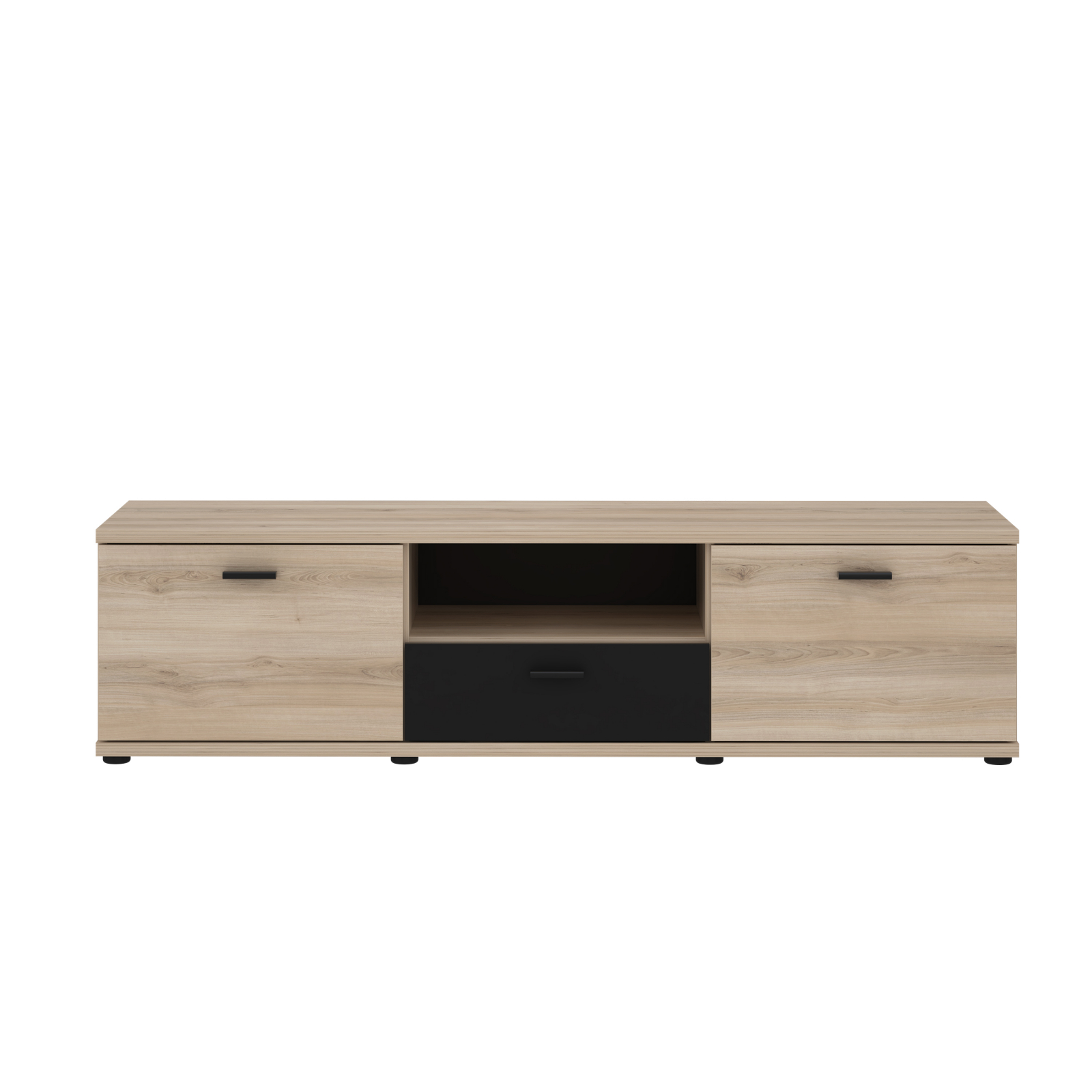Comode - Comoda ZINA, 2 usi, 1 sertar, prun comano + negru, 150x42x39 cm