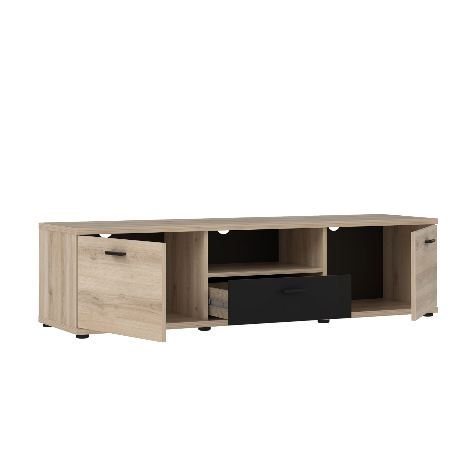 Comode - Comoda ZINA, 2 usi, 1 sertar, prun comano + negru, 150x42x39 cm