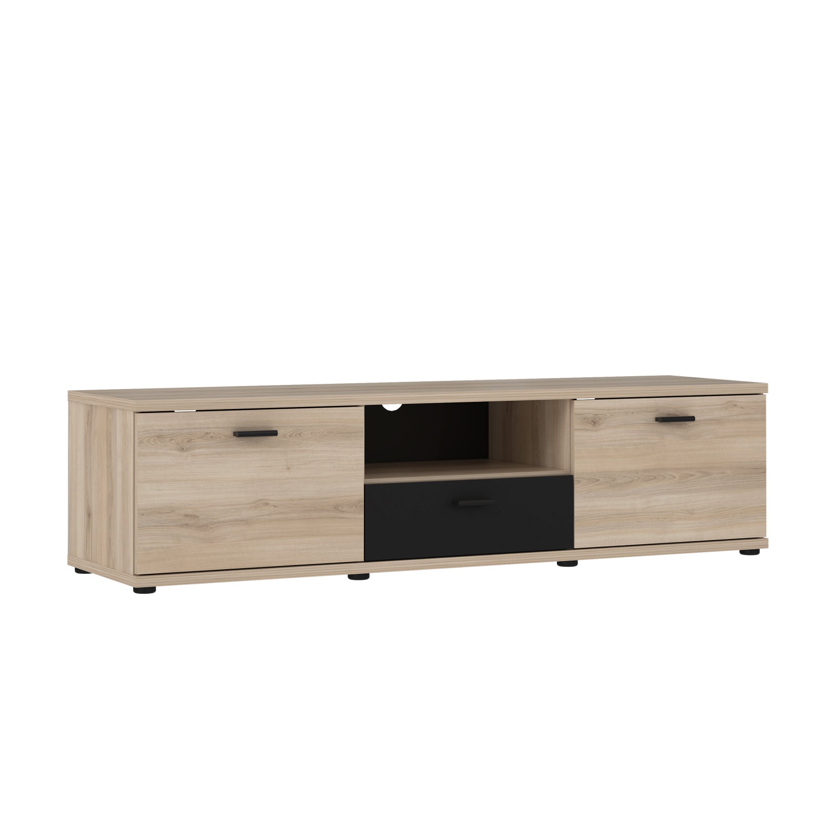 Comode - Comoda ZINA, 2 usi, 1 sertar, prun comano + negru, 150x42x39 cm