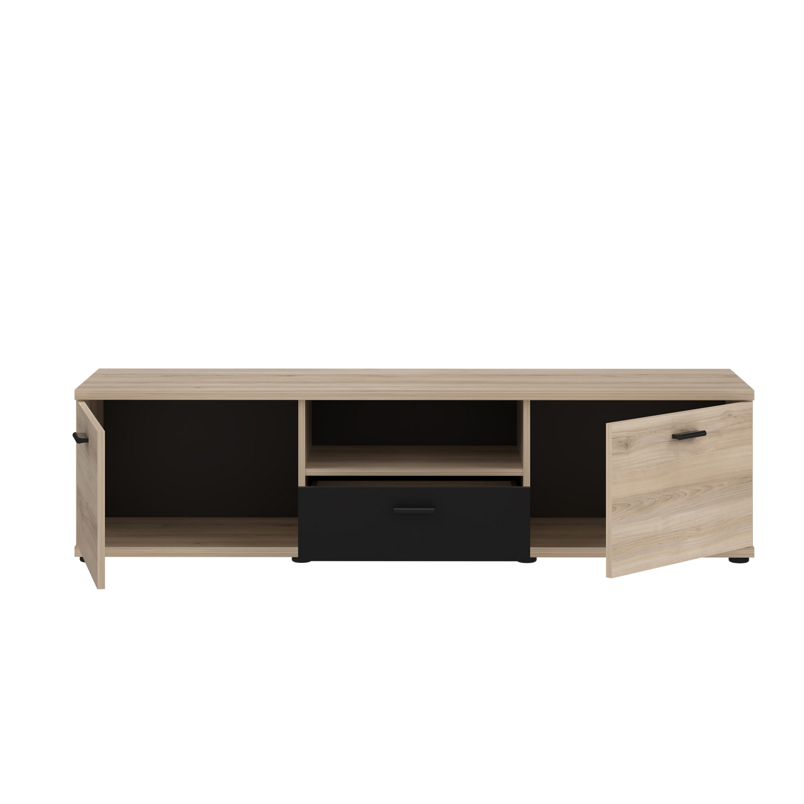 Comode - Comoda ZINA, 2 usi, 1 sertar, prun comano + negru, 150x42x39 cm
