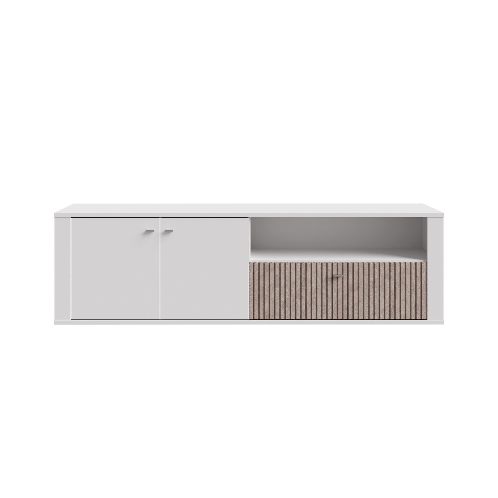 Comode TV - Comoda TV AMBRA, cu 2 usi si 1 sertar , alb + stejar Rovere, 196x42x58 cm