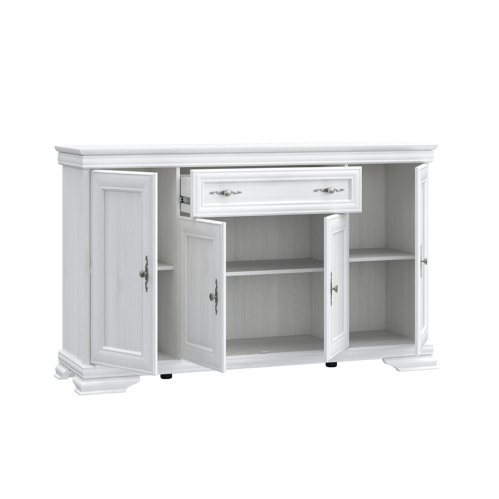 Comode TV - Comoda TV REKA, cu 4 usi si 1 sertar, alb, 157,7x42,7x95,9 cm