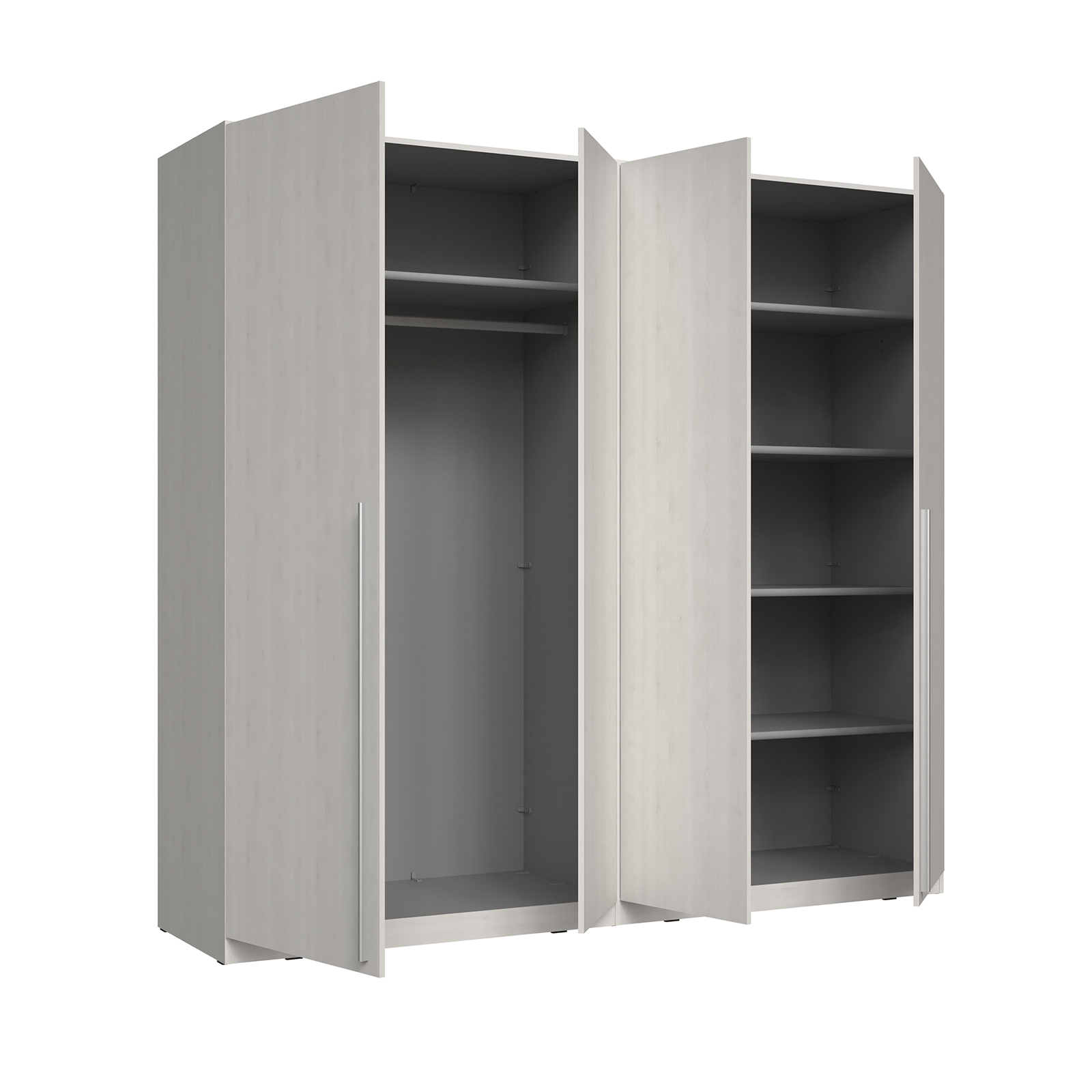 Depozitare - Dulap AMIRA, 4 usi, 5 rafturi, bara haine, stejar alb, 228x59x213 cm