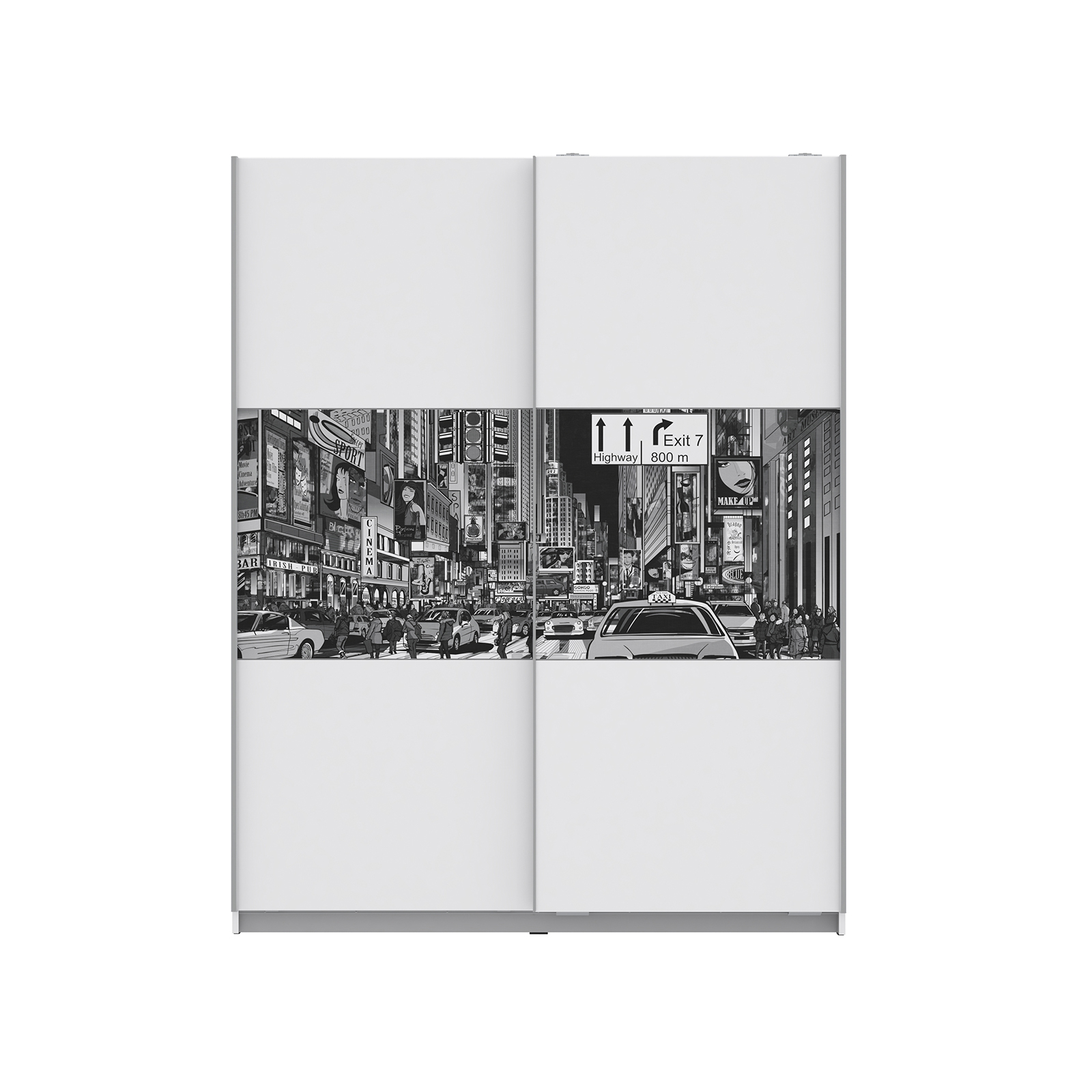 Dulapuri cu usi glisante - Dulap TIGO, cu usi glisante, 5 rafturi, bara haine, alb, 150x61x191 cm