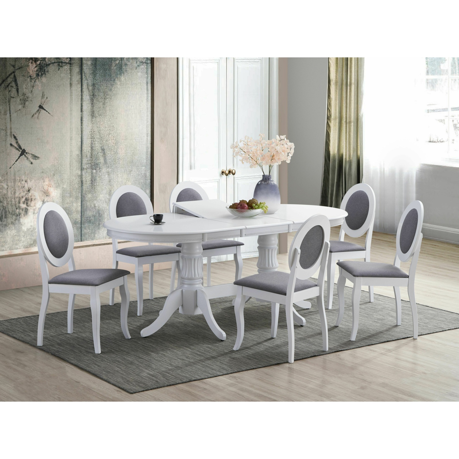 Mese Dining - Masa extensibila NICE, lemn masiv, ovala, alb 150/190x90x76 cm