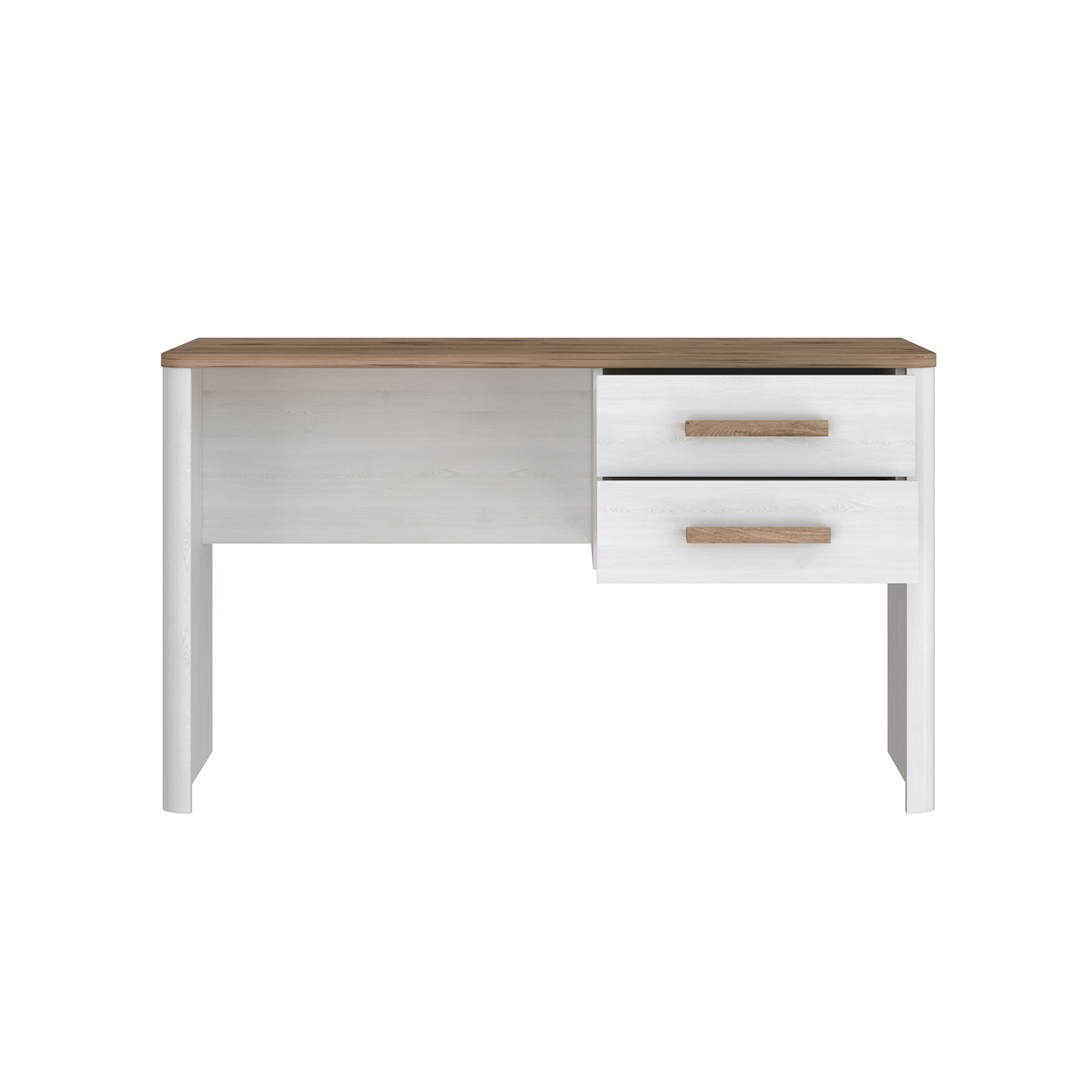Birouri - Set Birou RAMIRO, cu 2 sertare 125x60x74 cm + etajera birou RAMIRO, cu spatii depozitare, 140x26x60 cm, alb + stejar Artisan