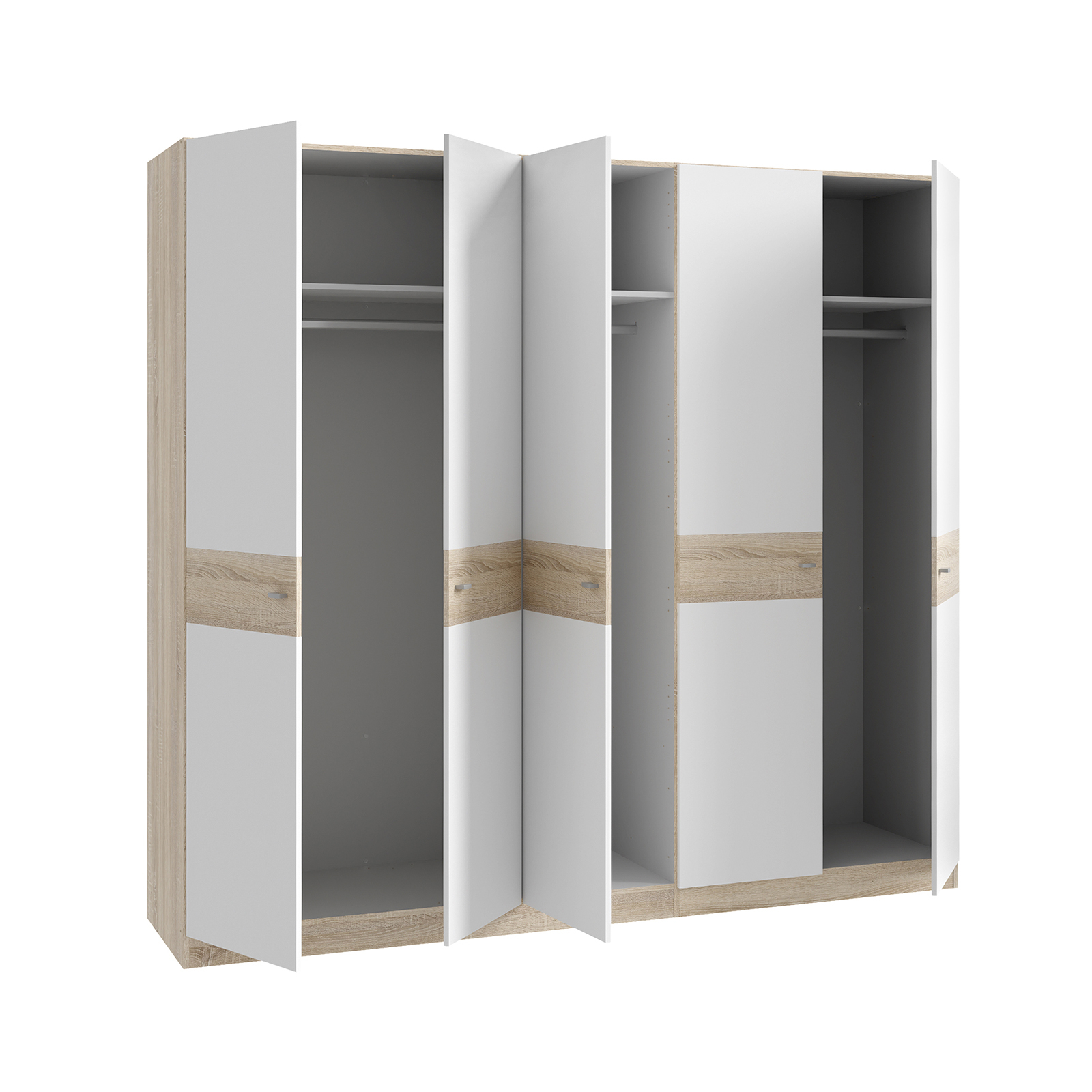 Dressinguri - Set Dulap HANA, 5 usi, bara haine, stejar sonoma + alb, 225x55x211 cm + 3 polite HANA, 88x1,5x50 cm