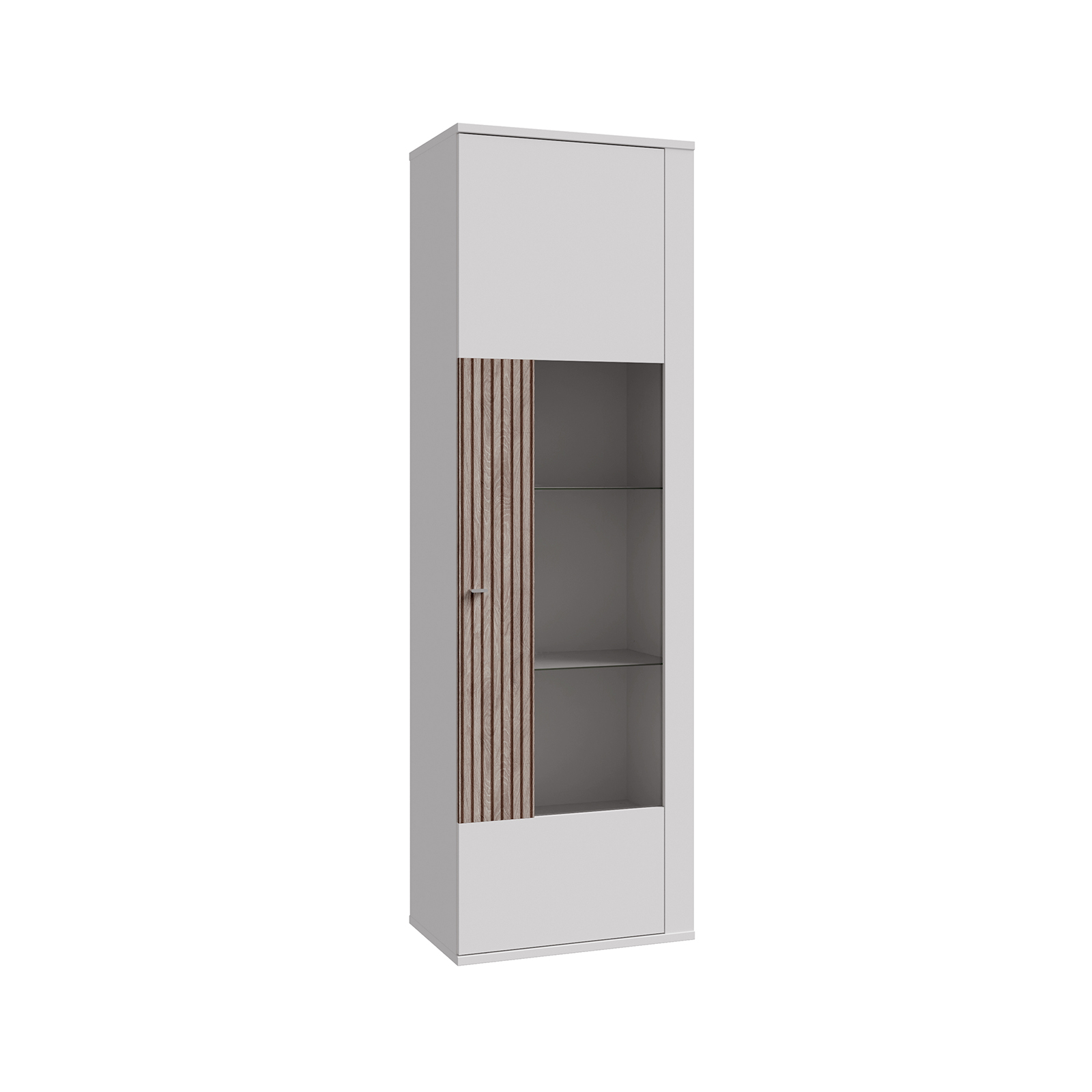 Comode - Vitrina stanga AMBRA, cu usa de sticla, 5 rafturi, alb + stejar Rovere, 64x42x205 cm