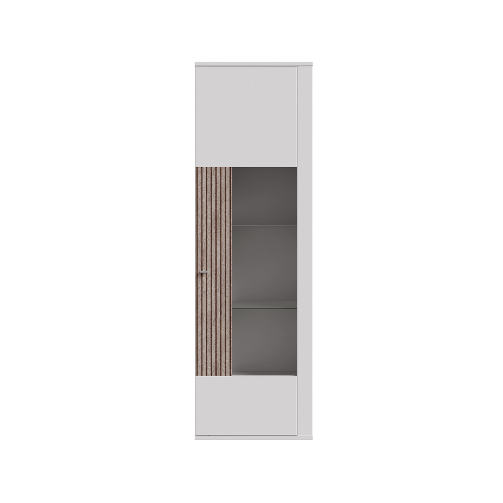 Comode - Vitrina stanga AMBRA, cu usa de sticla, 5 rafturi, alb + stejar Rovere, 64x42x205 cm