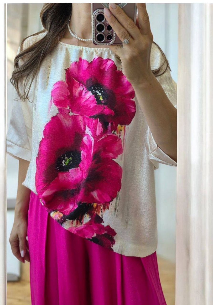 Bluza cu imprimeu maci roz și mâneci 3/4 [3]