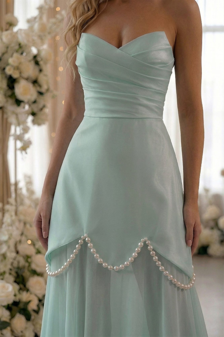 Rochie verde mint cu corset decorată cu perle și fusta detașabilă Emma [3]