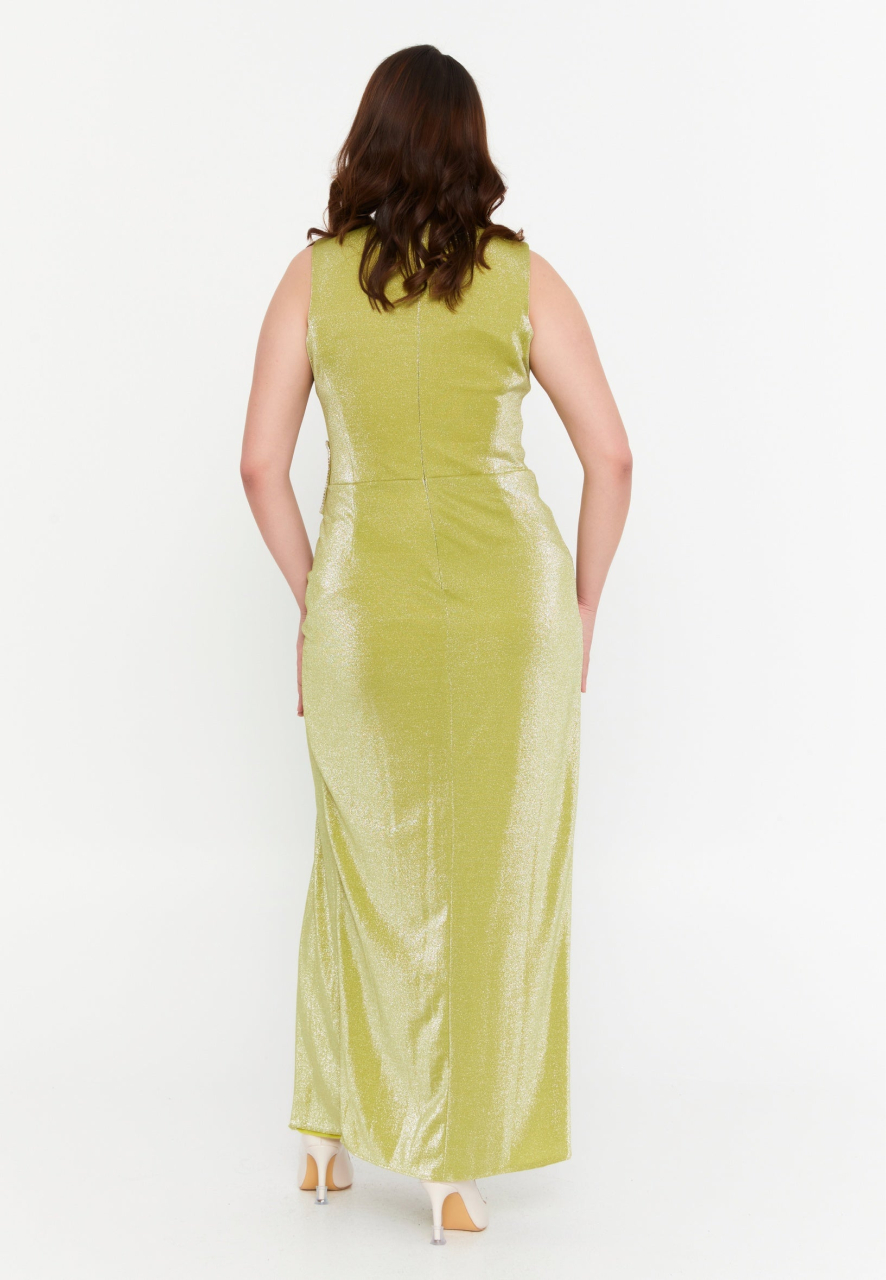 Rochie eleganta maxi, verde lime cu efect lucios Vanda [4]