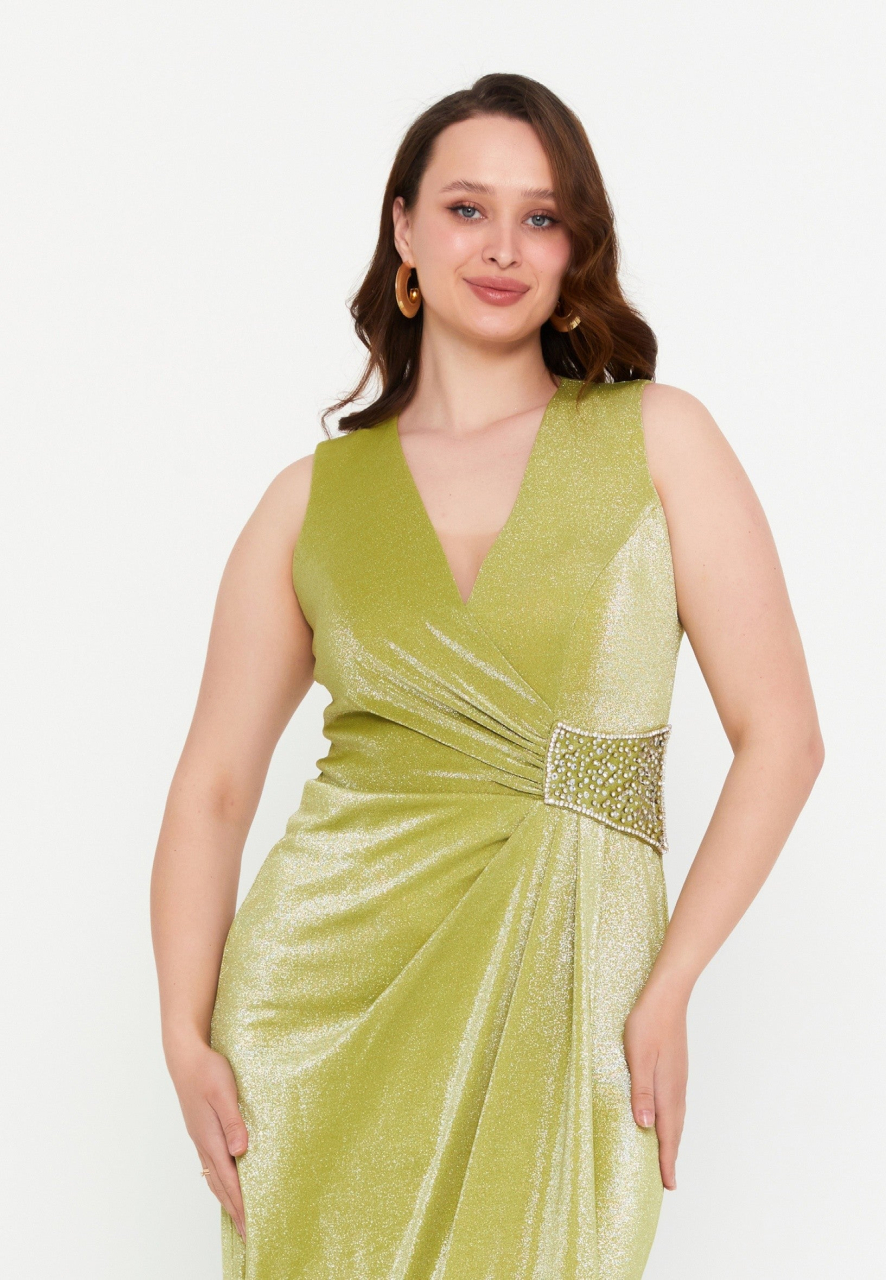Rochie eleganta maxi, verde lime cu efect lucios Vanda [2]