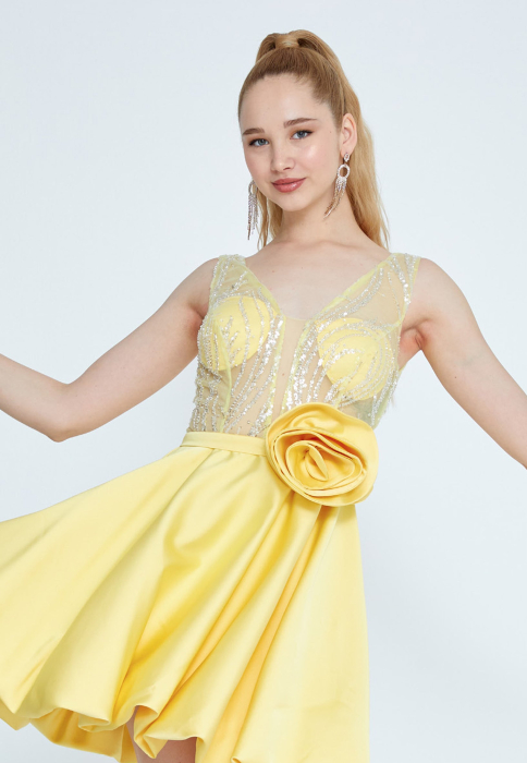 Rochie cocktail galbena mini Chelsea [2]